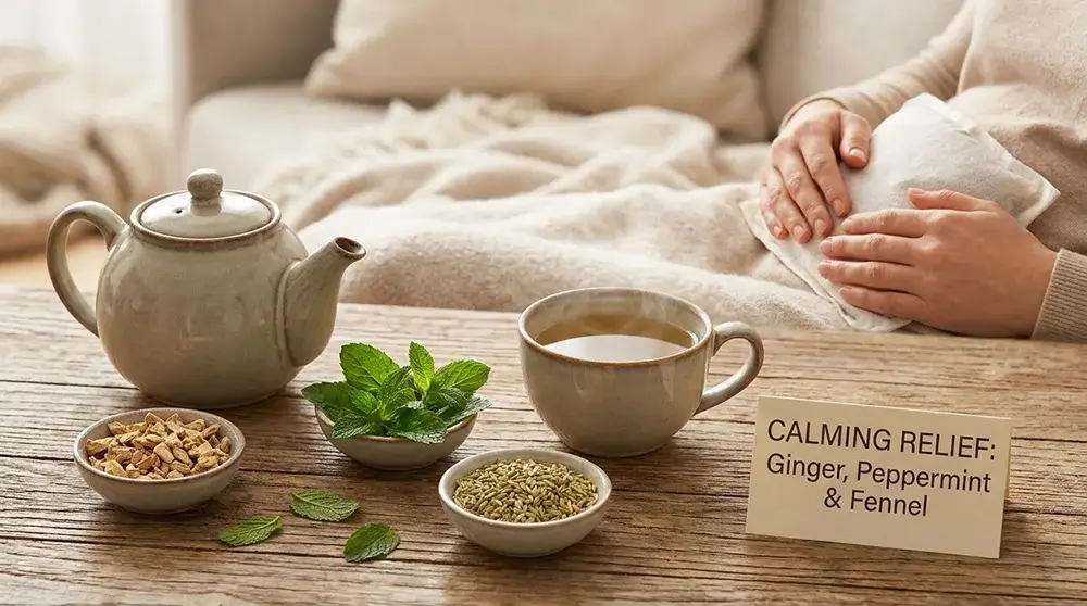 The calming bloating effect of Ginger, Peppermint & fennel.